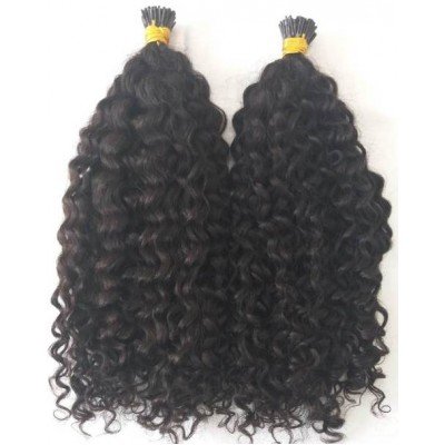 I tip remy human hair extensions Curly Natural Color,
